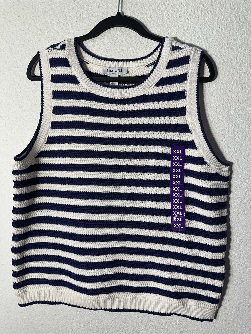 Nine West White and Navy Striped Knit Tank Top - Kids